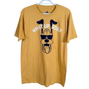 Disney Pluto T Shirt Mens M Yellow "What Up Dog" Graphic Tee Short Sleeve Cotton